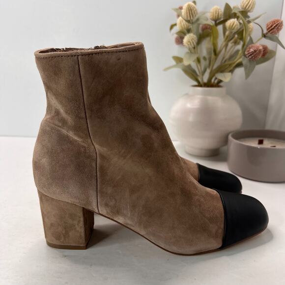 Steve Madden Jaslynn Leather/Synthetic Cap Toe Boot Taupe/Black Women 6.5M - Picture 3 of 10